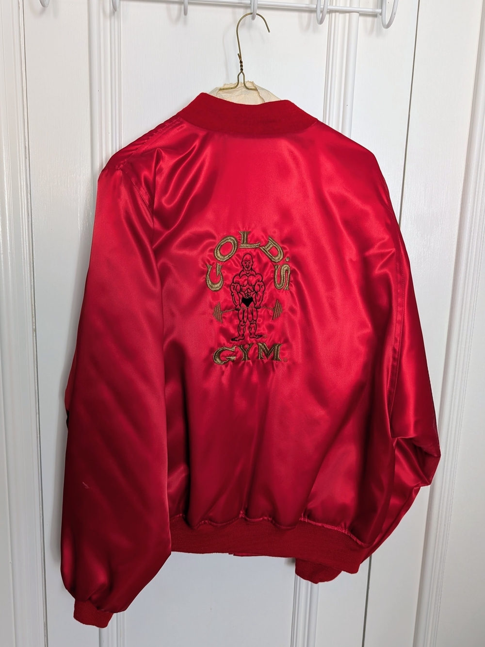VINTAGE 80s Gold's Gym Satin Bomber Jacket XXL - Red - MINT - Picture 4 of 9